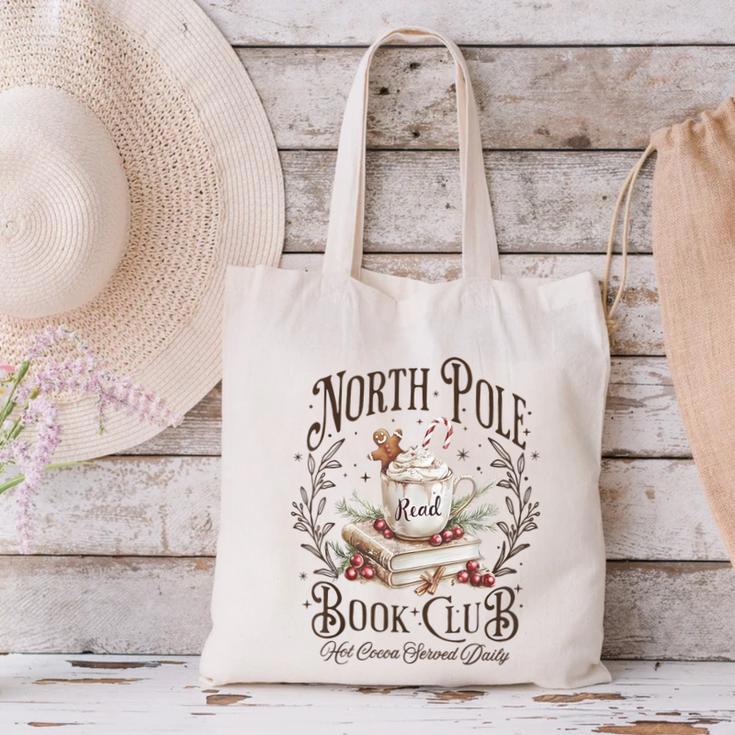 North Pole Readers Club Bookish Xmas Santa Book Reading Canvas Tote Bag North Pole Readers Club Bookish Xmas Santa Book Reading Canvas Tote Bag