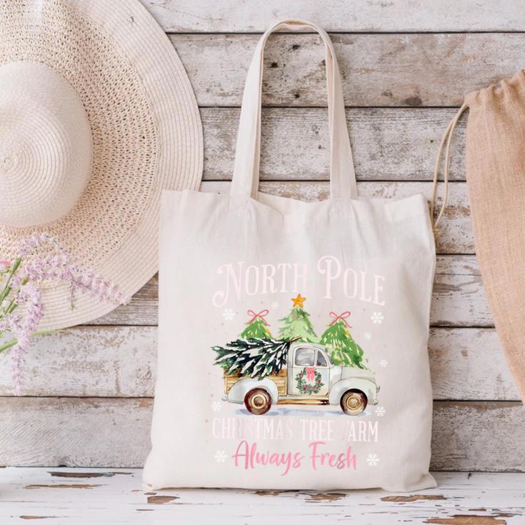 North Pole Tree Farm Merry Christmas Holiday Scene Nostalgia Canvas Tote Bag North Pole Tree Farm Merry Christmas Holiday Scene Nostalgia Canvas Tote Bag