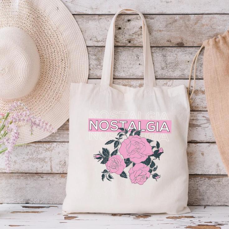 Nostalgia 80s 90s Retro Style Graphics Rose Pink Flower Canvas Tote Bag Nostalgia 80s 90s Retro Style Graphics Rose Pink Flower Canvas Tote Bag