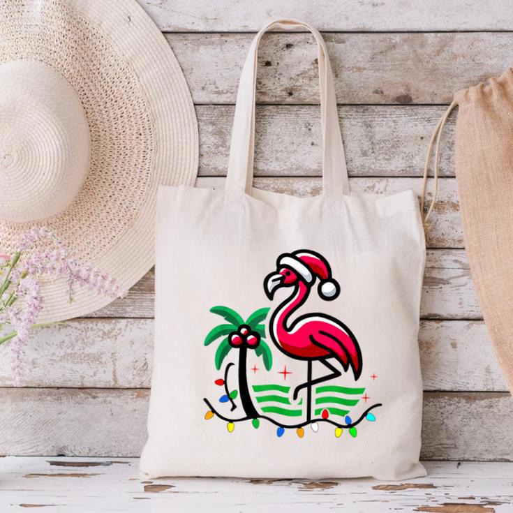 Nostalgia Holiday Tees -Adult Christmas Flamingo Small Short Sleeve Crew Neck Cotton Polyester Lightweight Ribbed Cuff Winter Canvas Tote Bag