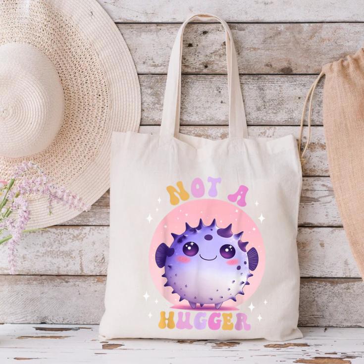Not a Hugger Cute Pufferfish Autism Awareness Introverts Canvas Tote Bag