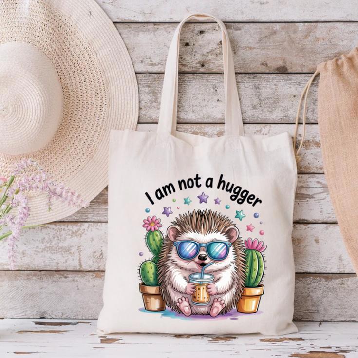 I Am Not a Hugger Introvert Hedgehog With Cactus Canvas Tote Bag I Am Not a Hugger Introvert Hedgehog With Cactus Canvas Tote Bag