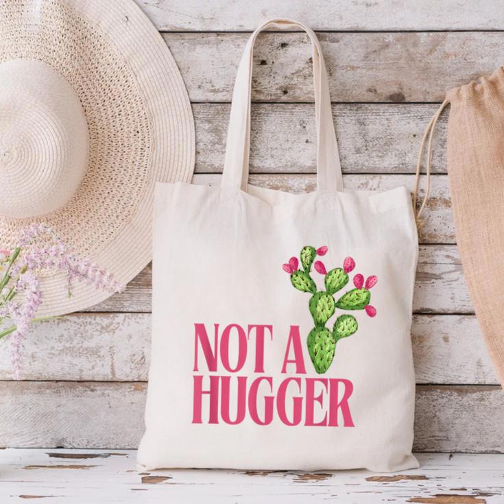 Not a Hugger Sarcastic Introvert Cactus Theme Women Canvas Tote Bag