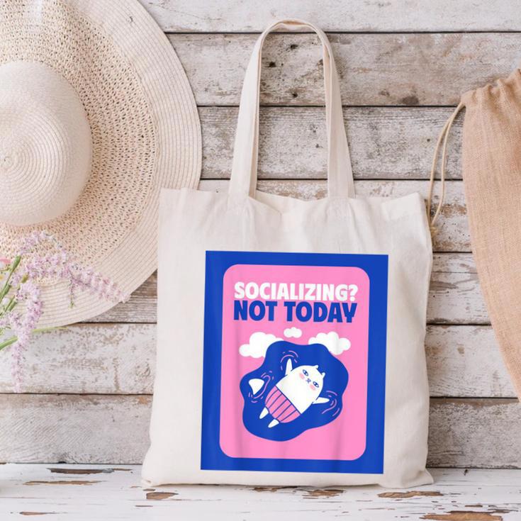 Not Today Cool Fun Cute Introvert Cat Character Canvas Tote Bag Not Today Cool Fun Cute Introvert Cat Character Canvas Tote Bag