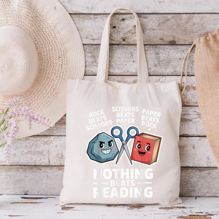 Nothing Beats Reading Rock Paper Scissors Book Lover Canvas Tote Bag
