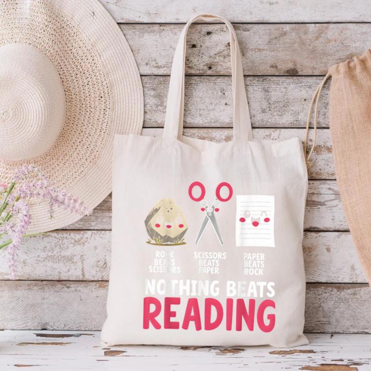 Nothing Beats Reading Rock Paper Scissors Book Lover Library Canvas Tote Bag