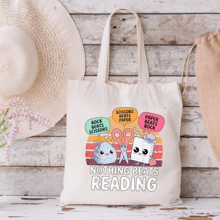 Nothing Beats Reading Rock Paper Scissors Books Lover Canvas Tote Bag