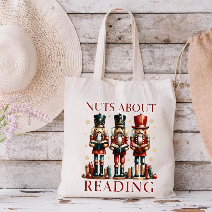Nuts About Reading Nutcracker Reading Book Lover Christmas Canvas Tote Bag