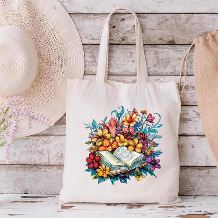 Open Book With Colorful Floral Reading Magic Canvas Tote Bag