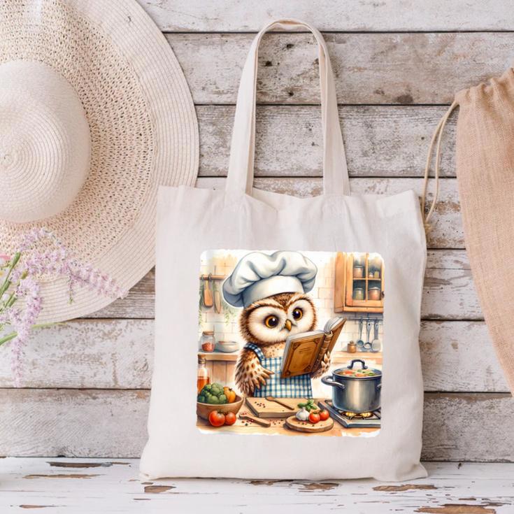 Owl Learning To Cook With Cookbook Chef Apron Stove Cooking Canvas Tote Bag Owl Learning To Cook With Cookbook Chef Apron Stove Cooking Canvas Tote Bag