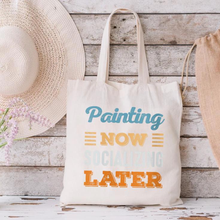 Painting Now Minimal Socializing Introvert Vintage Canvas Tote Bag