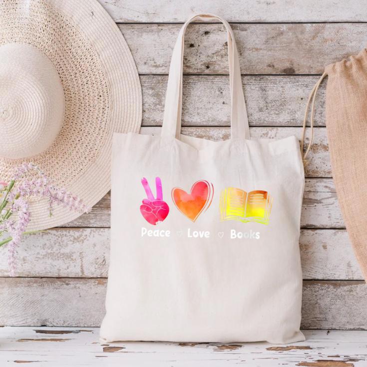 Peace Love Books Reader Librarian Library Book Canvas Tote Bag