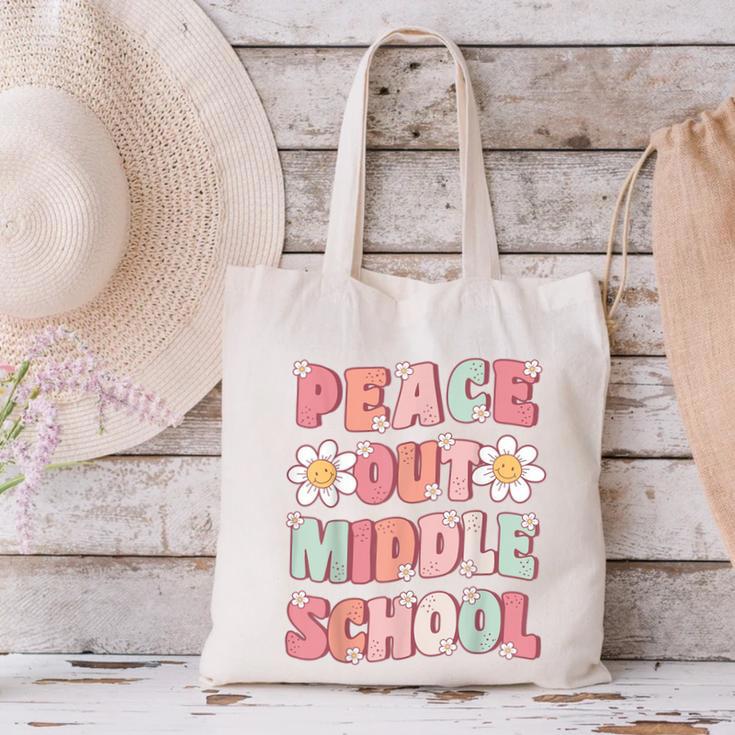 Peace Out Middle School Graduation Groovy Last Day Of School Canvas Tote Bag