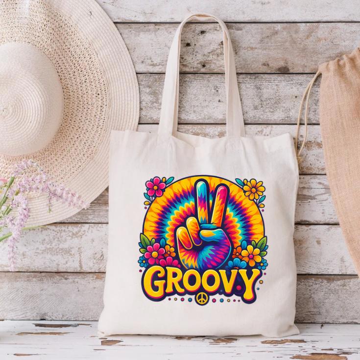 Peace Sign Groovy Vibes Costume Nostalgia Tie Dye Fashion Canvas Tote Bag