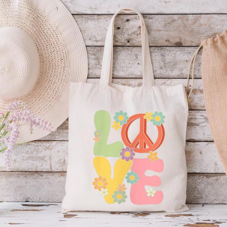 Peace Sign Love Groovy Vibes Costume Nostalgia 1980s Fashion Canvas Tote Bag