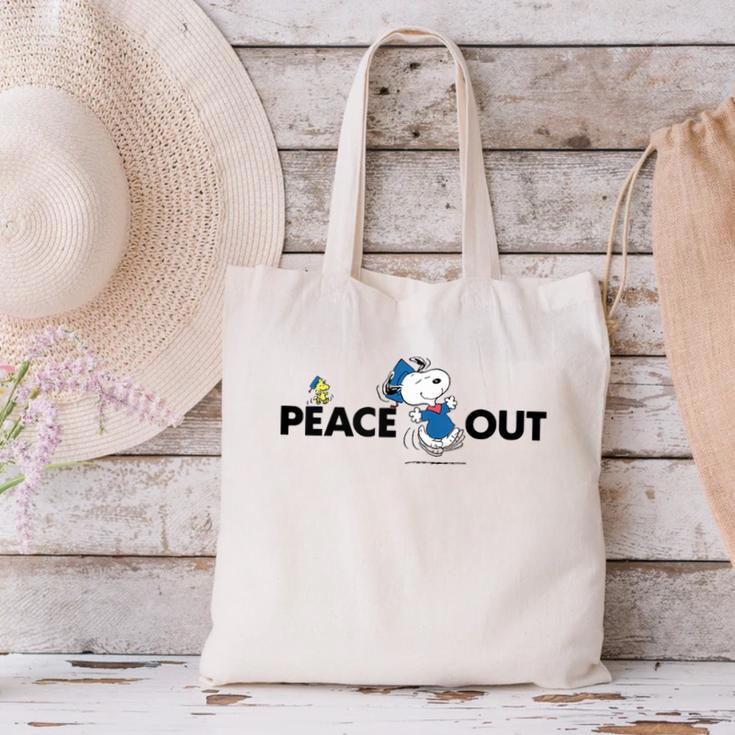 Peanuts Graduation Peace Out Snoopy Woodstock Canvas Tote Bag