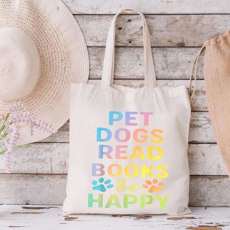Pet Dogs Read Books Be Happy Dog Lover Canvas Tote Bag
