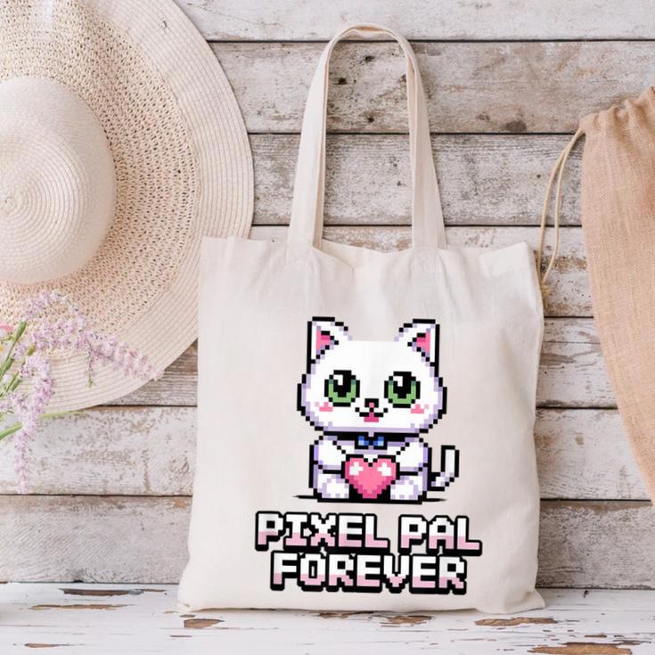 Pixel Art Pet Cat Y2K Retro Vintage Digital Nostalgia Tech Canvas Tote Bag