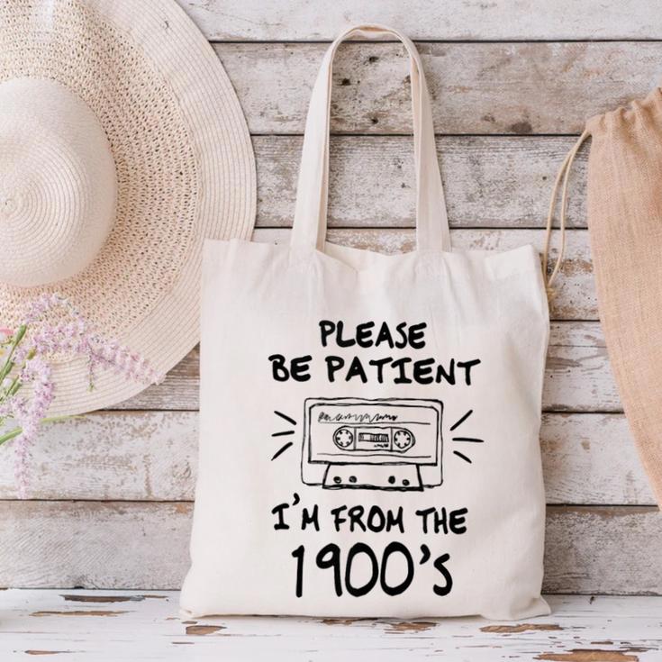 Please Be-Patient I'm From The 1900s Retro Cassette Tape Canvas Tote Bag Please Be-Patient I'm From The 1900s Retro Cassette Tape Canvas Tote Bag