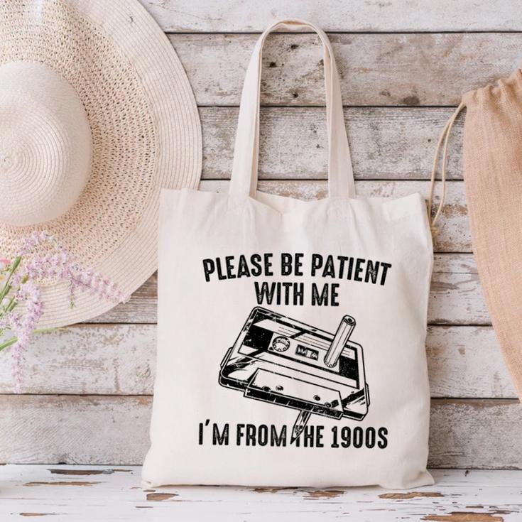 Please Be Patient With Me I'm From The 1900s Cassette Pencil Premium Canvas Tote Bag Please Be Patient With Me I'm From The 1900s Cassette Pencil Premium Canvas Tote Bag