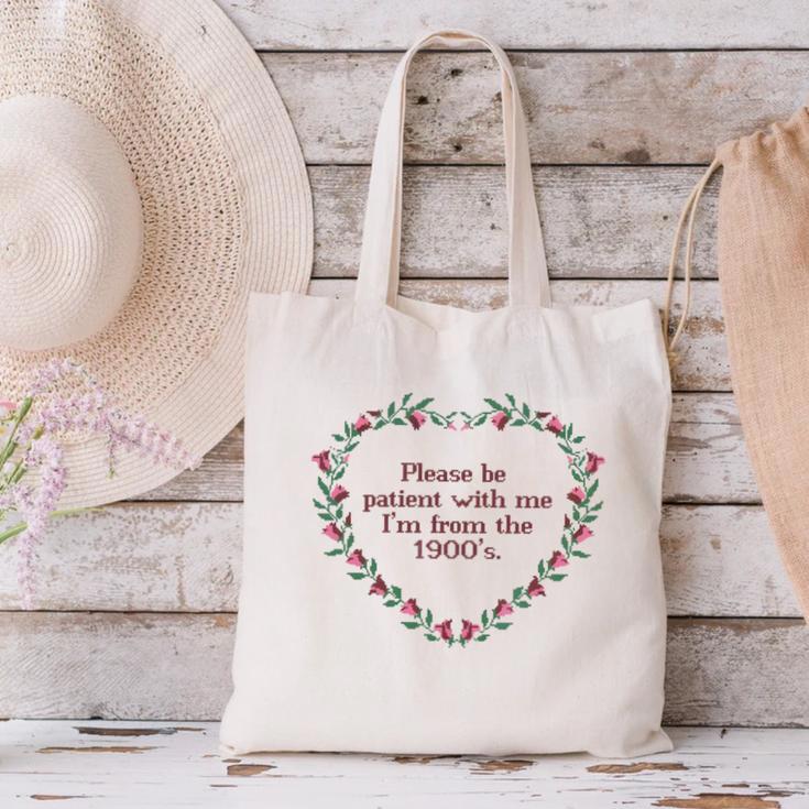 Please Be Patient With Me I'm From The 1900s Florals Vintage Canvas Tote Bag