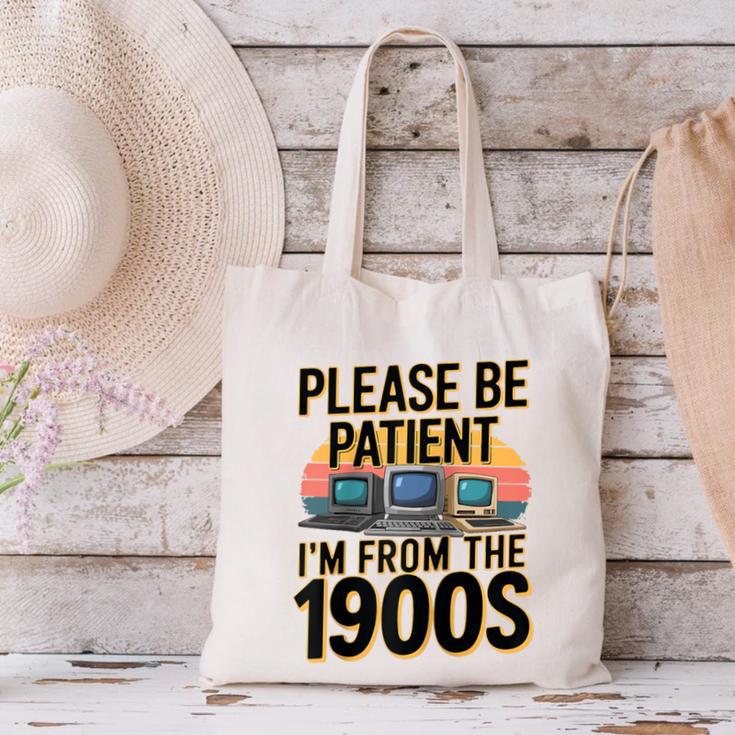Please Be Patient I'm From The 1900s Retro Computer Raglan Baseball Tee Canvas Tote Bag