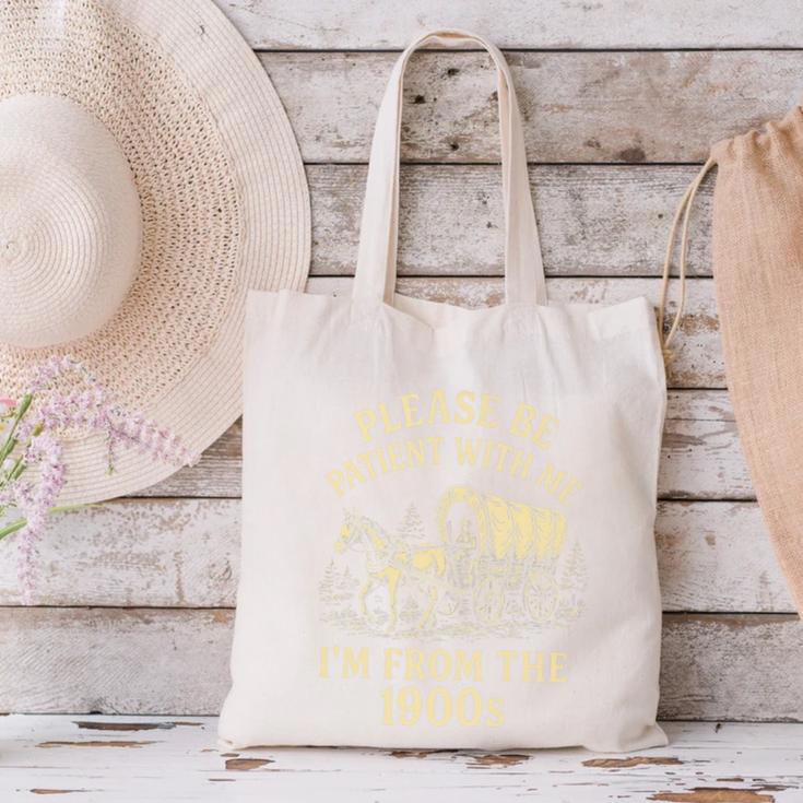 Please Be Patient With Me I'm From The 1900s Retro Premium Canvas Tote Bag Please Be Patient With Me I'm From The 1900s Retro Premium Canvas Tote Bag