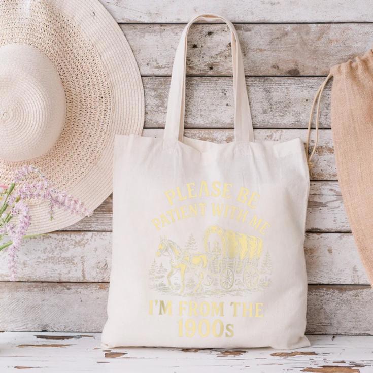 Please Be Patient With Me I'm From The 1900s Retro Raglan Baseball Tee Canvas Tote Bag
