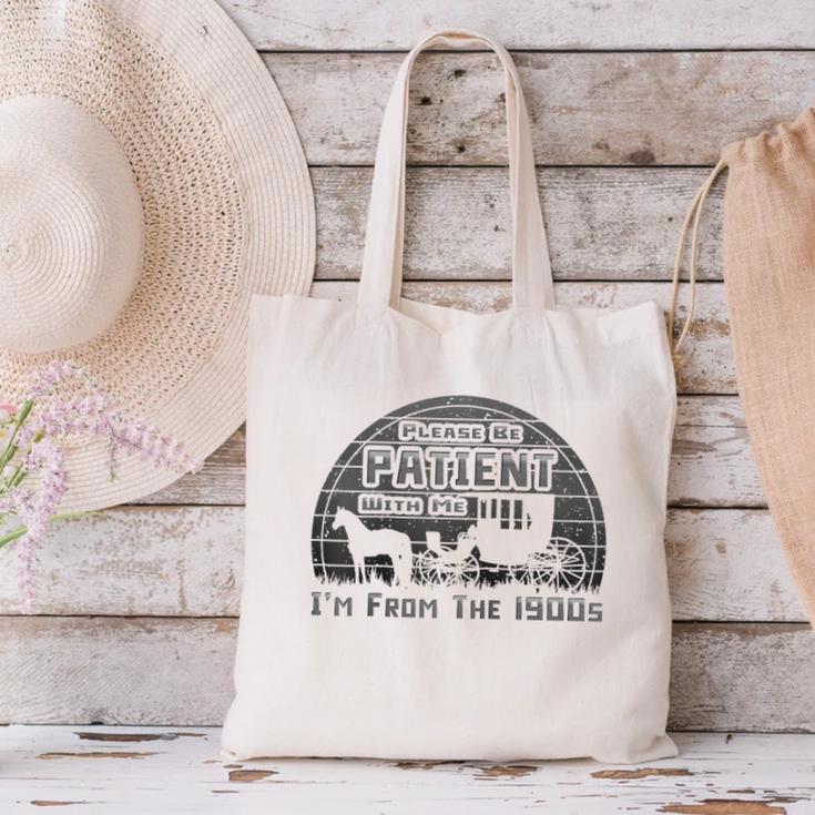 Please Be Patient With Me I'm From The 1900s Vintage Retro Raglan Baseball Tee Canvas Tote Bag