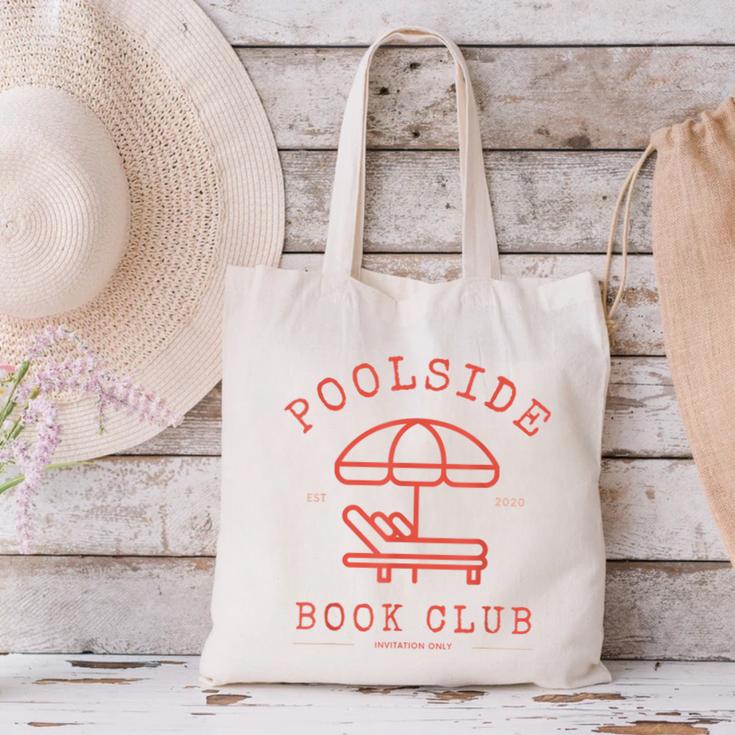 Poolside Book Club Summer Reading Book Lover Swimming Shirt Men Women Canvas Tote Bag