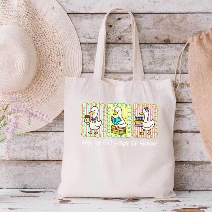 Preppy 100 Days Of School Goose Coffee Books Teacher Life Canvas Tote Bag Preppy 100 Days Of School Goose Coffee Books Teacher Life Canvas Tote Bag