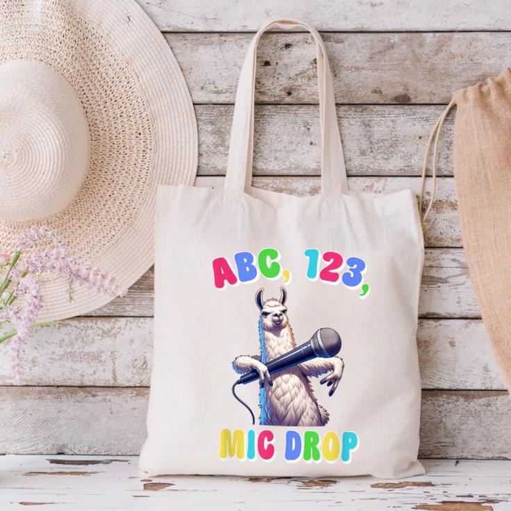 Preschool Graduate Shirt ABC 123 Mic Drop Llama Graduation Canvas Tote Bag