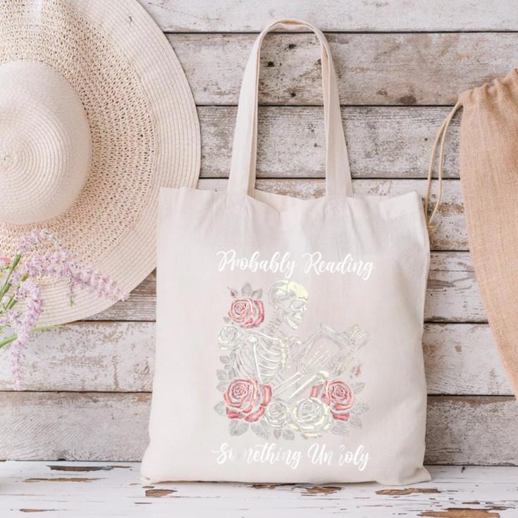 Probably Reading Something Unholy Book Lovers Canvas Tote Bag
