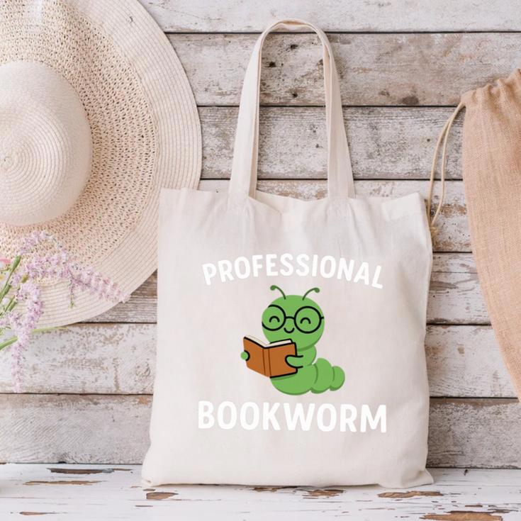 Professional Bookworm Reading Lover Cute Worm Glasses Book Canvas Tote Bag Professional Bookworm Reading Lover Cute Worm Glasses Book Canvas Tote Bag