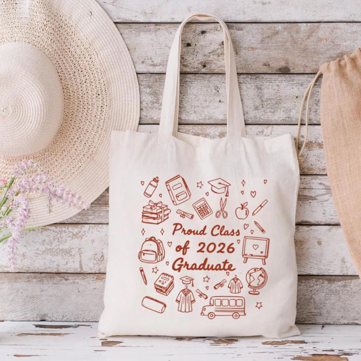 Proud Class Of 2026 Graduate Doodle Senior Graduation Premium Tri-Blend Canvas Tote Bag
