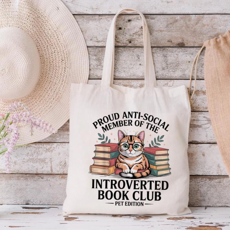 Proud Introverted Book Club Anti Social Reader Pet Cat Canvas Tote Bag