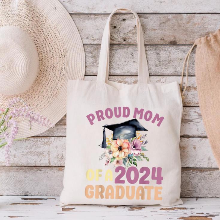 Proud Mom Of a 2024 Graduate Floral Flower Family Graduation Canvas Tote Bag