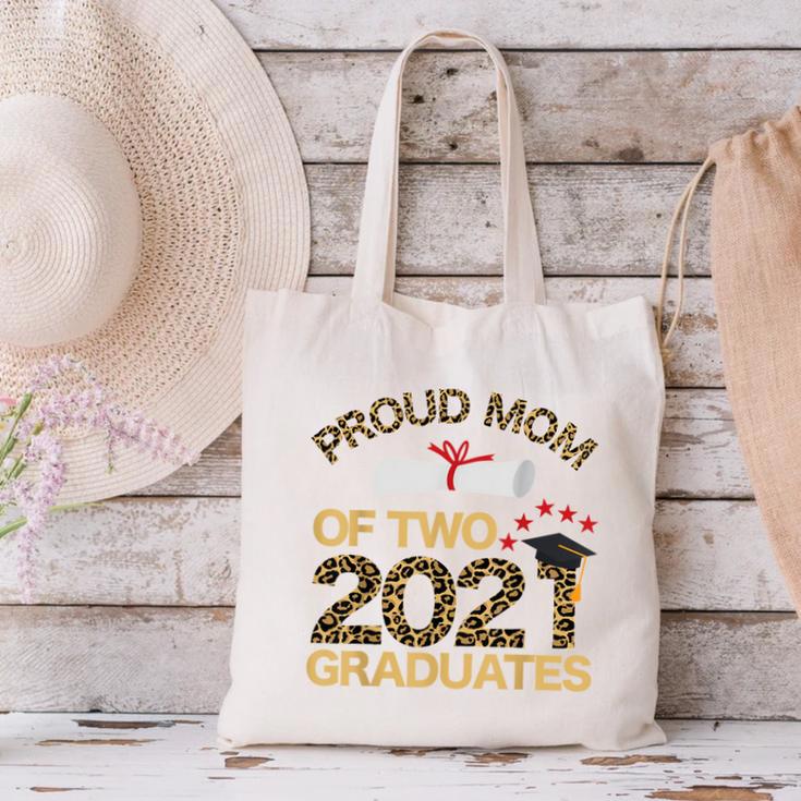 Proud Mom Of Two 2021 Graduates Twin Mama Graduation Leopard Canvas Tote Bag