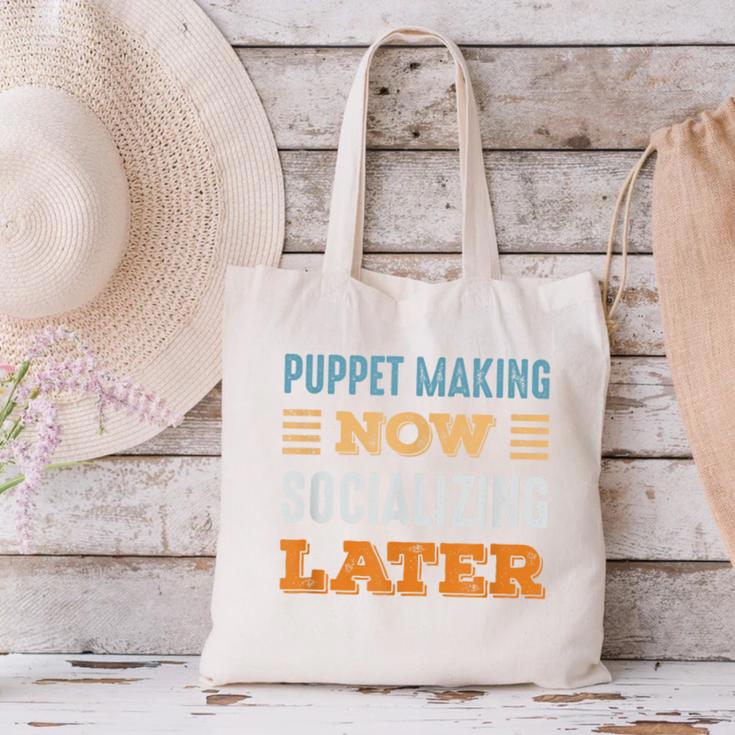 Puppet Making Now Minimal Socializing Introvert Vintage Canvas Tote Bag