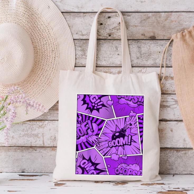Purple Comic Book Purple Color Graphic Canvas Tote Bag