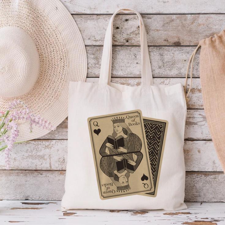 Queen Of Books Playing Card Aesthetic For Book Lovers Premium Tri-Blend Canvas Tote Bag