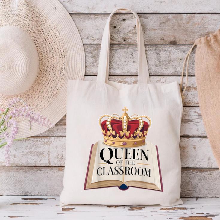 Queen Of The Classroom Appreciation Royal Crown Book Canvas Tote Bag