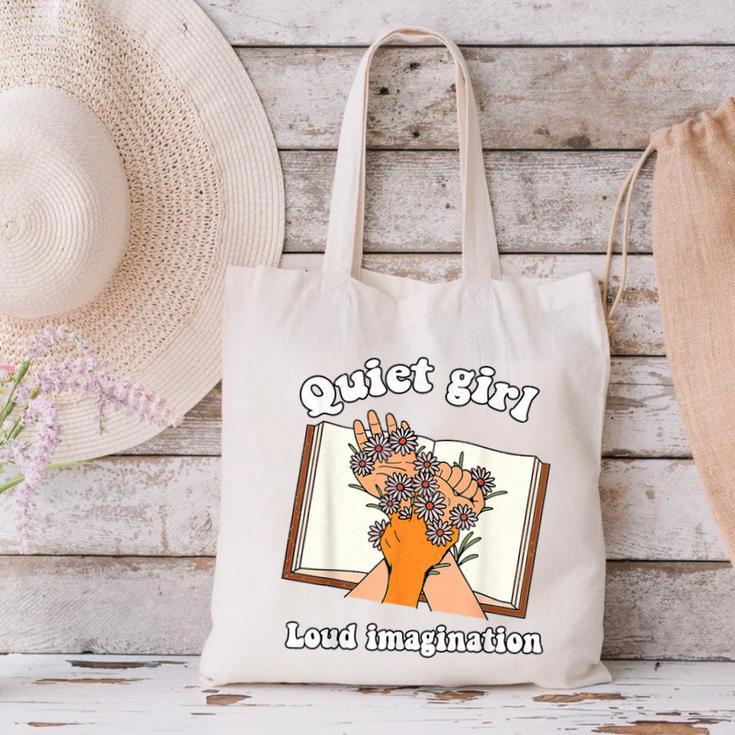 Quiet Girl Loud Imagination Book Lover Bookworm Reader Canvas Tote Bag