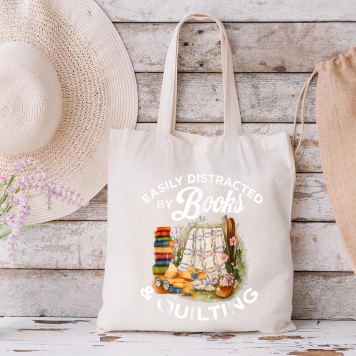 Quilting Sewing Machine Quilter Easily Distracted By Book Canvas Tote Bag Quilting Sewing Machine Quilter Easily Distracted By Book Canvas Tote Bag