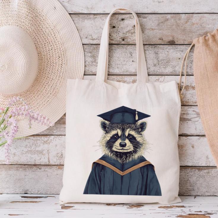 Raccoon Graduation Canvas Tote Bag