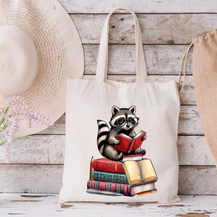 Raccoon Reading Books Matching Bookworm Readers Librarian Canvas Tote Bag