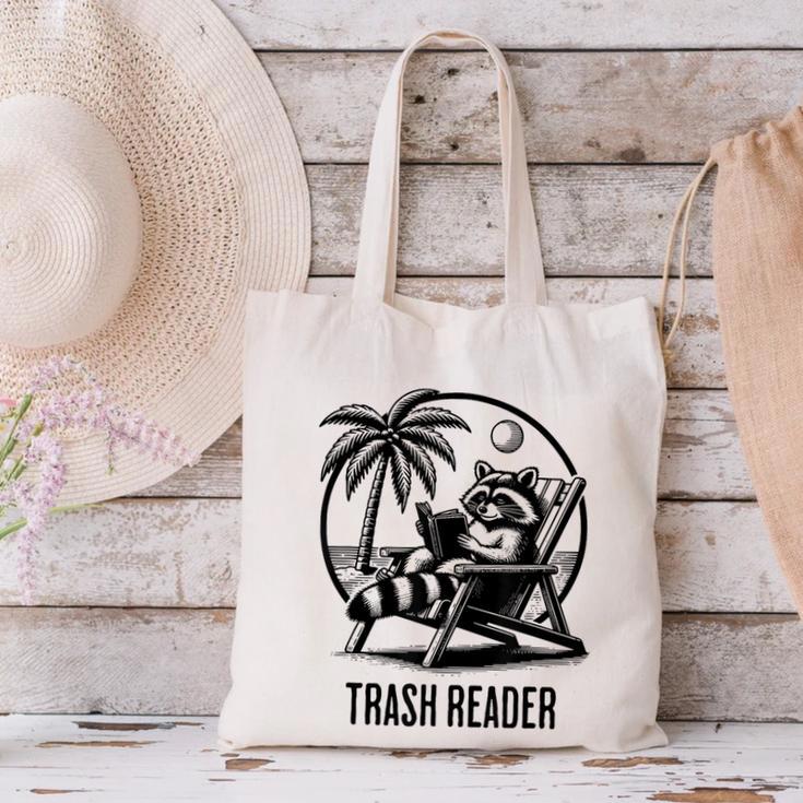 Raccoon Reading Books Summer Humor Trash Reader Canvas Tote Bag