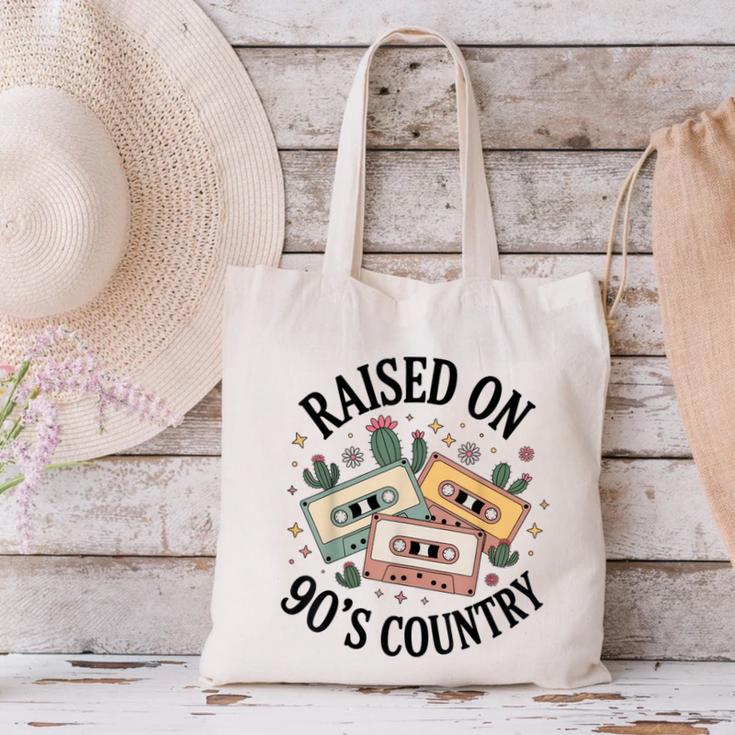 Raised On 90's Country Music Lover Nostalgia Retro Vibe Canvas Tote Bag Raised On 90's Country Music Lover Nostalgia Retro Vibe Canvas Tote Bag