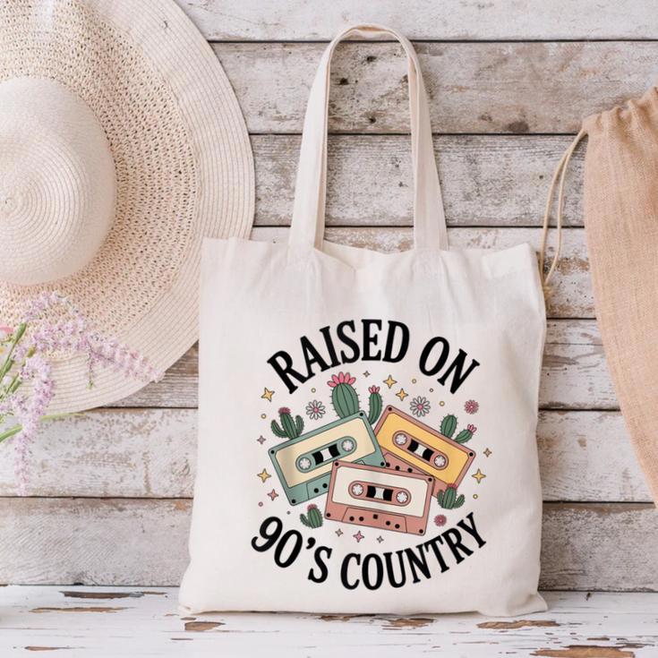Raised On 90's Country Music Lover Nostalgia Retro Vibe Canvas Tote Bag