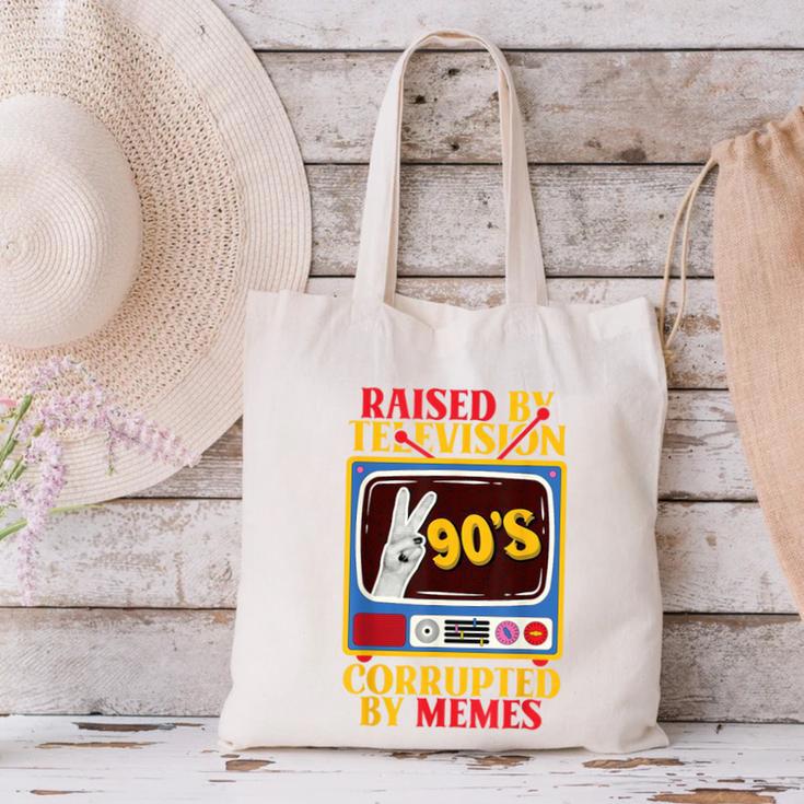 Raised By Television Corrupted By Memes Internet Nostalgia Canvas Tote Bag